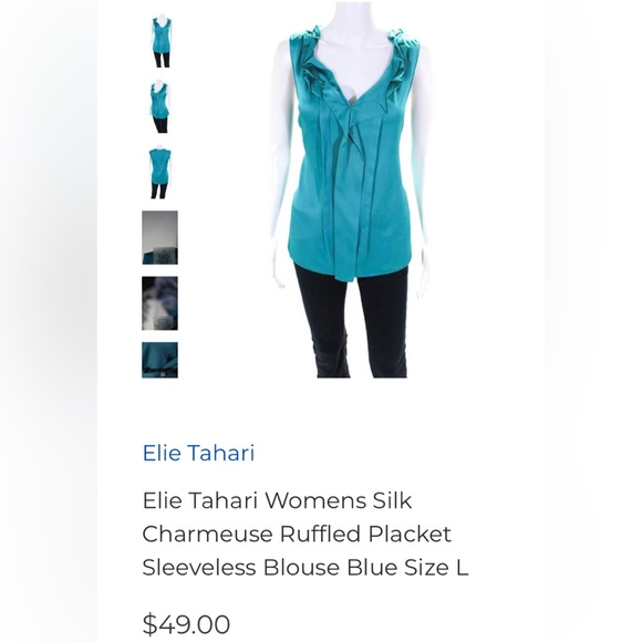 100% Silk TTahari dark teal blue/green, ruffle sleeveless, lightweight Size S - Picture 9 of 17